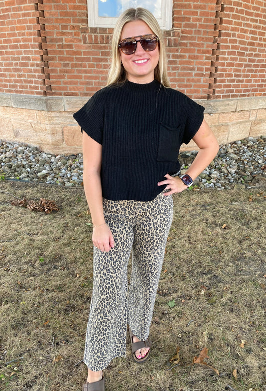 Animal Print Washed Twill Pants