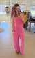 Mineral Wash Strapless Wide-Leg Jumpsuit, Fuschia
