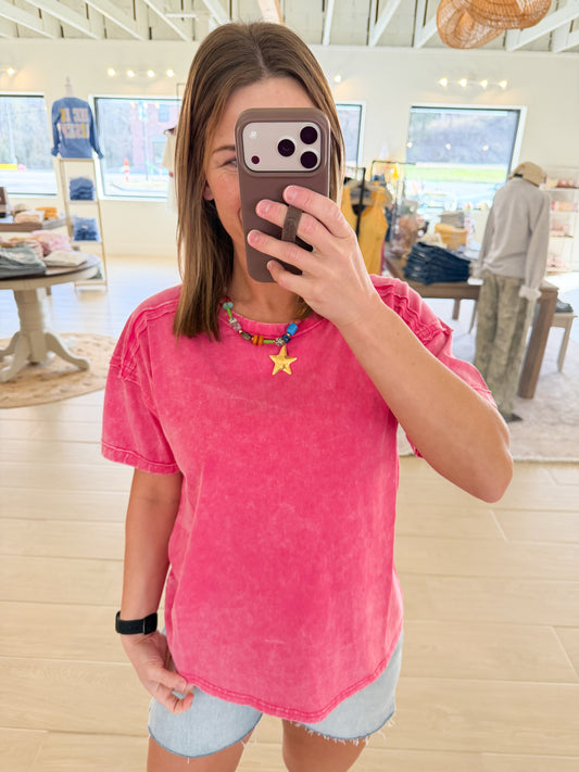 Acid Wash Tee, Hot Pink
