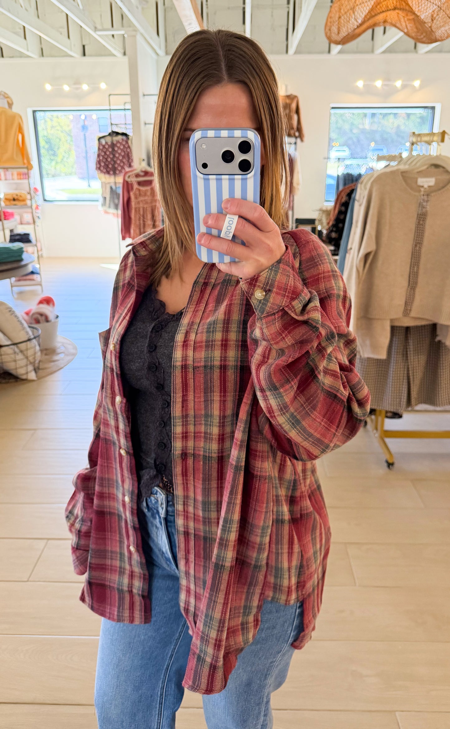 Abri Plaid Flannel, Burgundy
