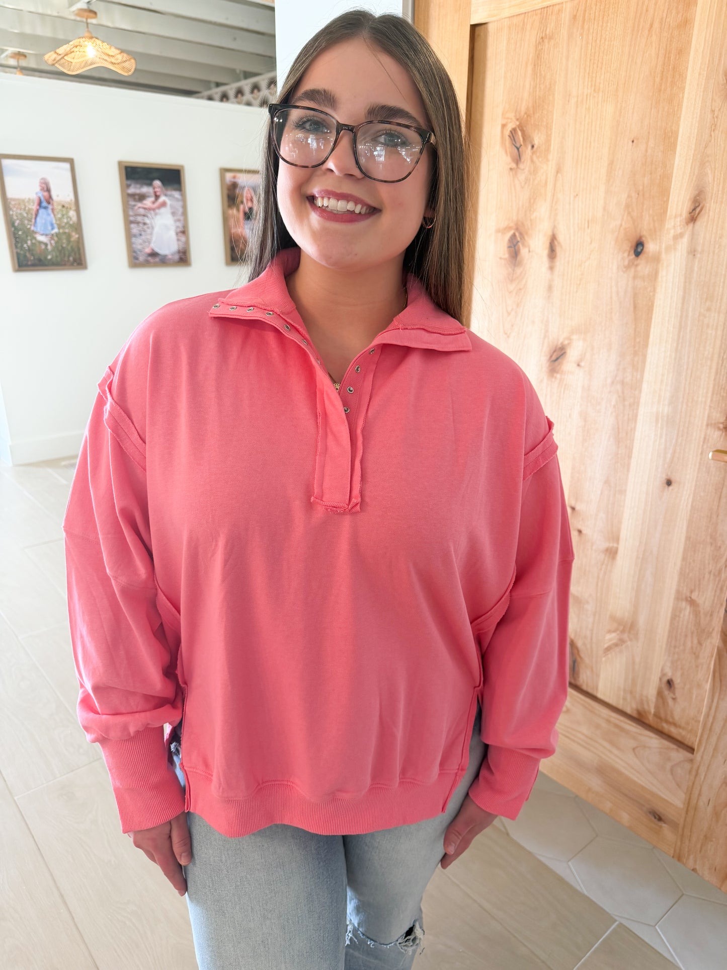 Tamika Henley Sweatshirt, Flamingo