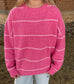 Striped Pattern Drop Shoulder Sweater, Pink
