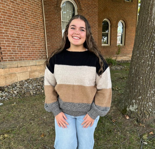 Color Block Knit Sweater Pullover, Black