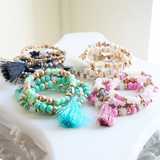 Beaded Bracelet Set Stack Stretch Multi Layered Boho Bangles