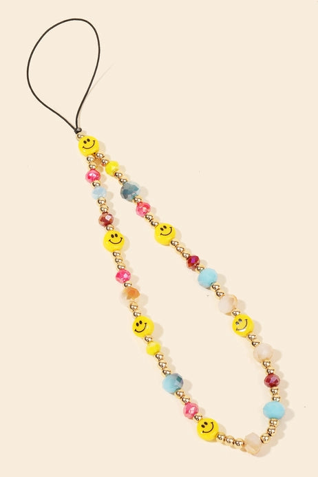 Beaded Happy Face Phone Strap Accessory