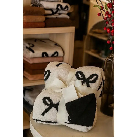 Black and Cream Bow Luxury Blanket