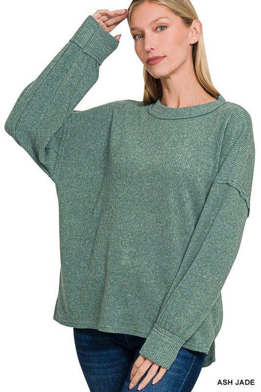 Brushed Ribbed Sweater, Ash Jade