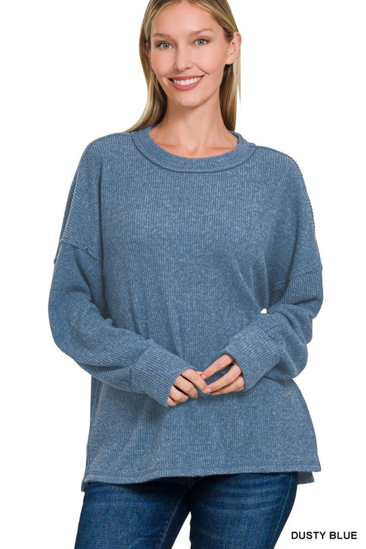 Brushed Ribbed Sweater, Dusty Blue