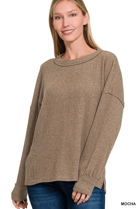 Brushed Ribbed Sweater, Mocha