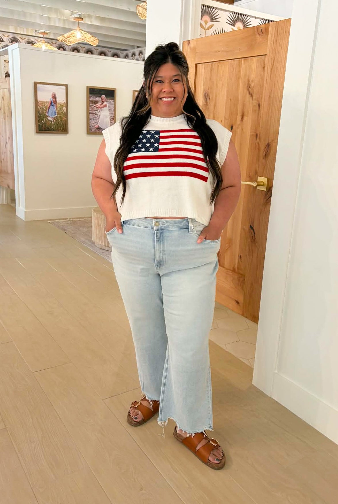 Plus Size American Flag Short Sleeve Sweater