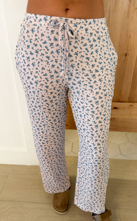 Ditsy Floral Ribbed Wide Leg Lounge Pants