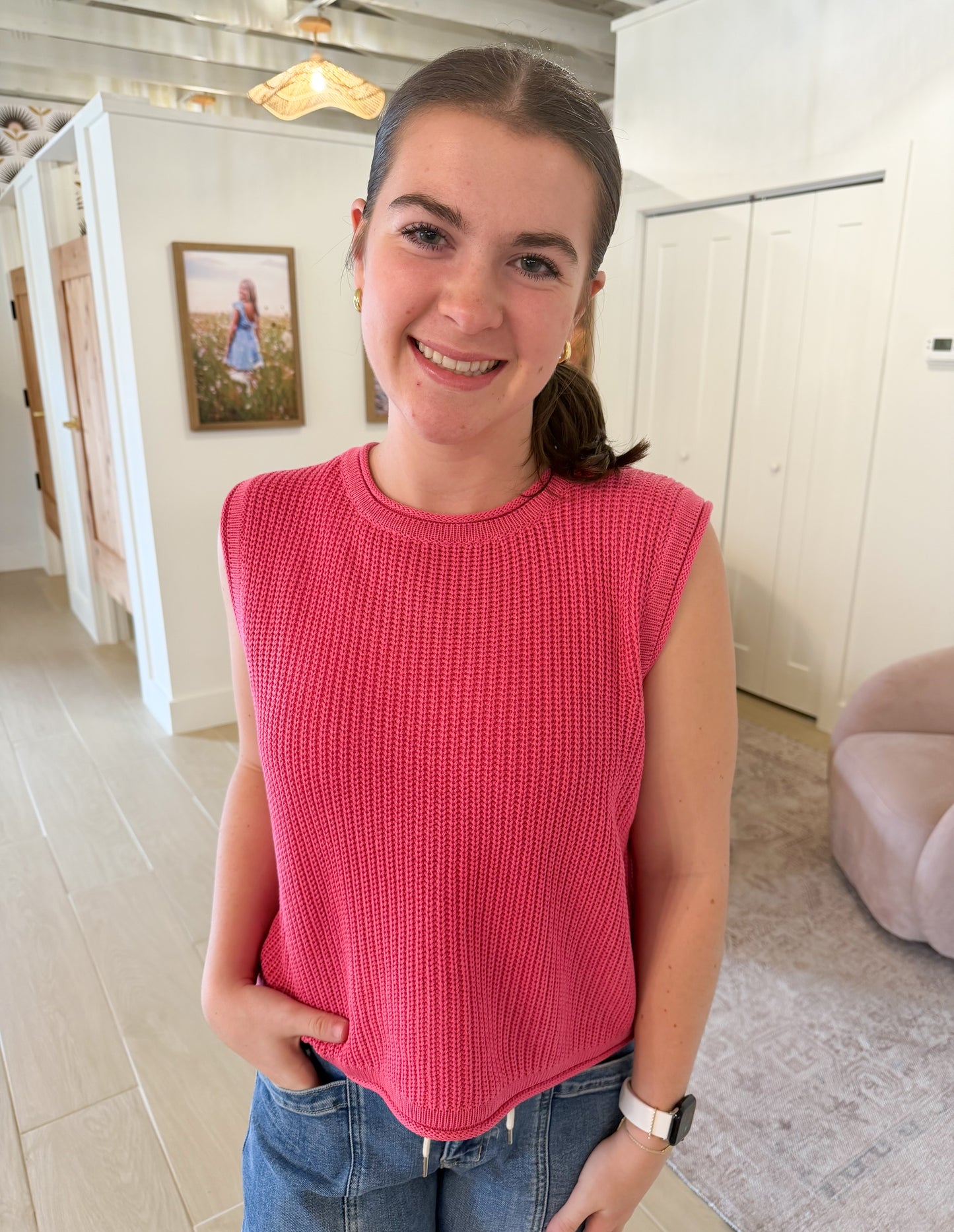 Sleeveless Knit Sweater, Punch