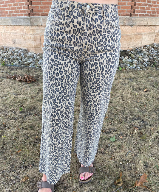 Animal Print Washed Twill Pants