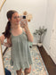 Mineral Washed Shoulder Tie Mini Dress, Sage