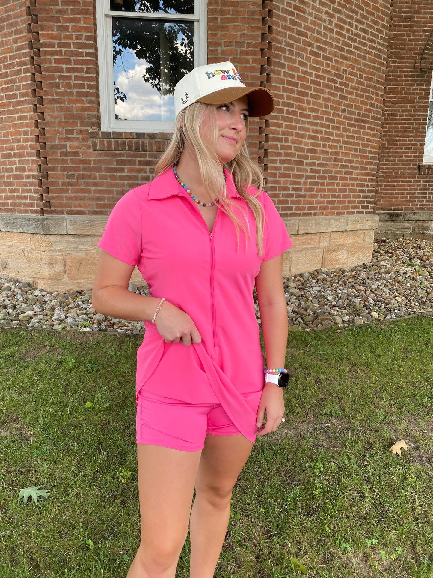 Active Front Zip Mini Dress, Punch