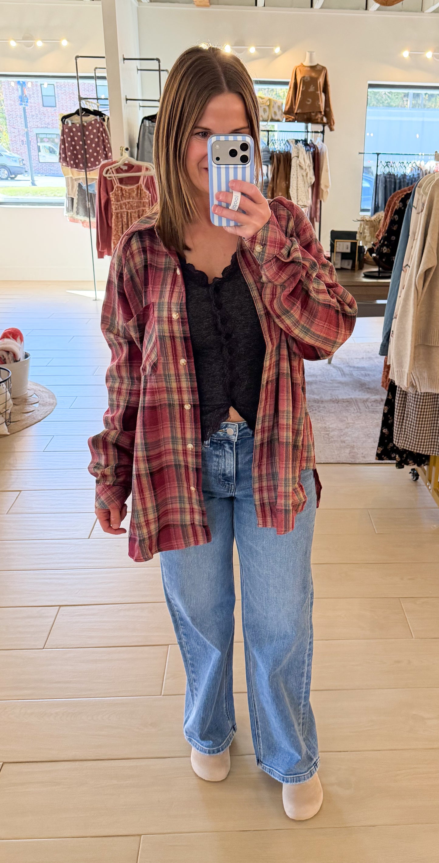 Abri Plaid Flannel, Burgundy