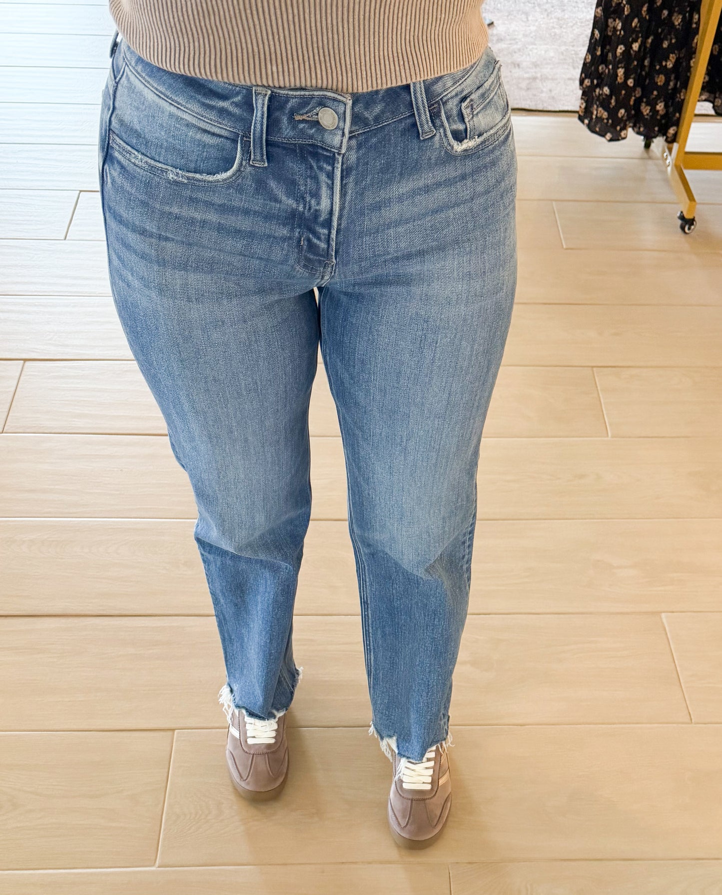 Vervet High Rise Distressed Hem Slim Wide Ankle Jeans