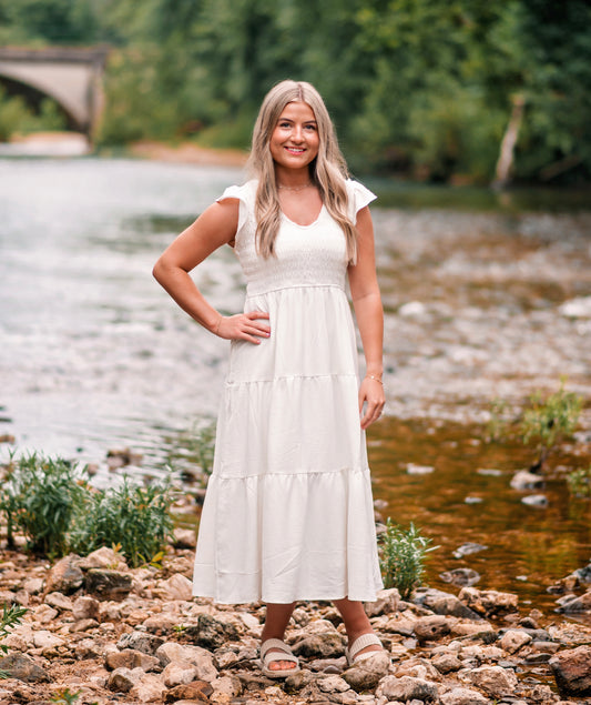 Flutter Sleeve Maxi Dress, White