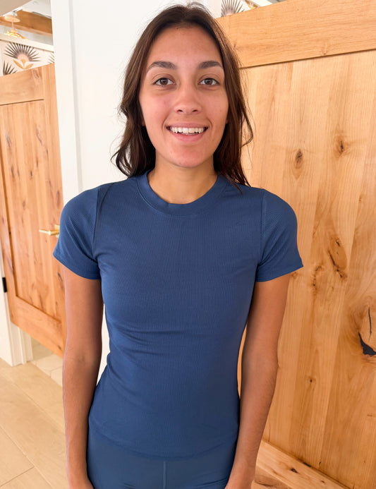 Essential Short-Sleeved Micro-Ribbed Athleisure Top