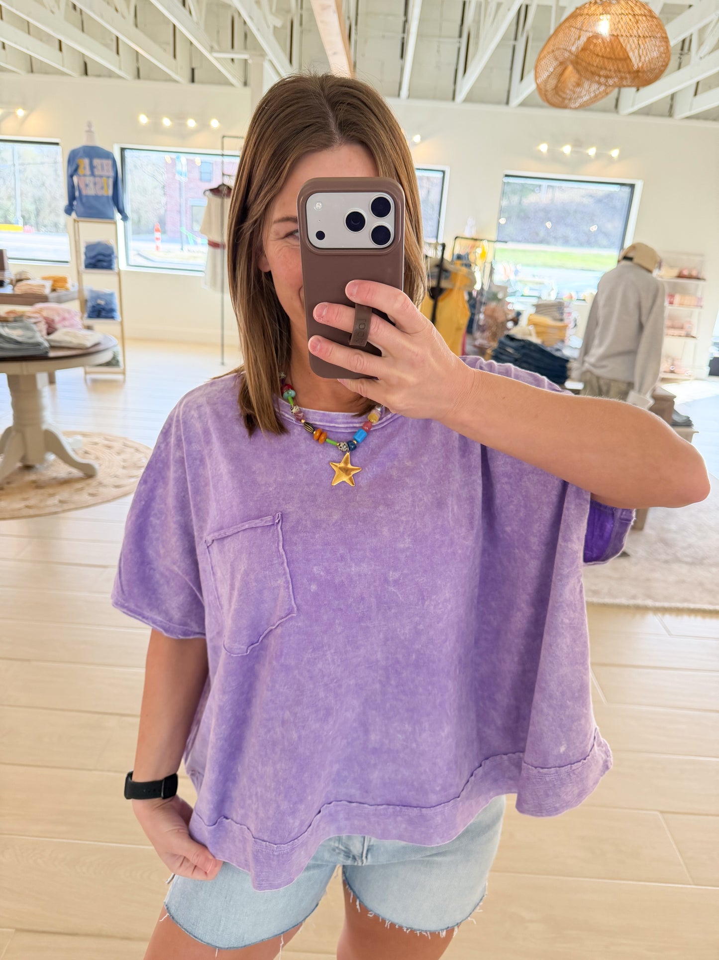 Halo Washed Oversized Top, Violet