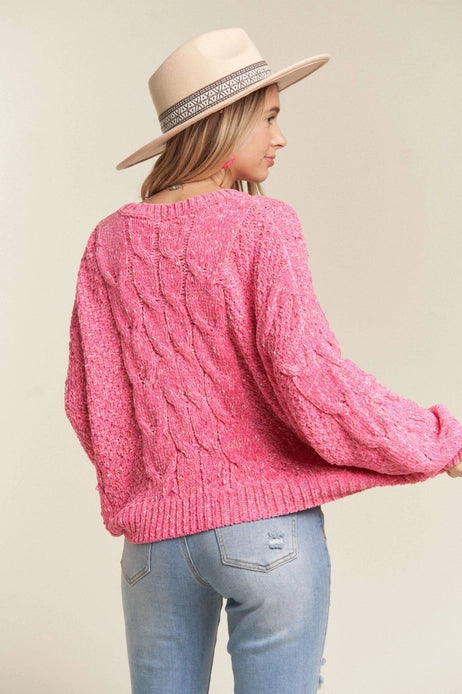 Cable Knit Sweater Top, Pink