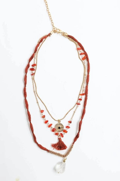 Carnelian Multi Layered Necklace - Rust