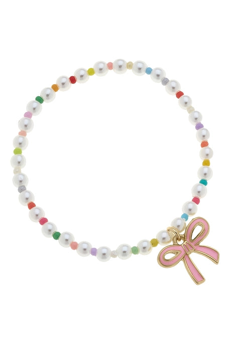 Clementine Beaded Pearl Bow Stretch Children's Bracelet