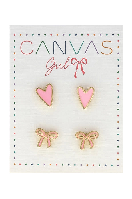 Clementine Bow & Heart Children's Stud Earrings