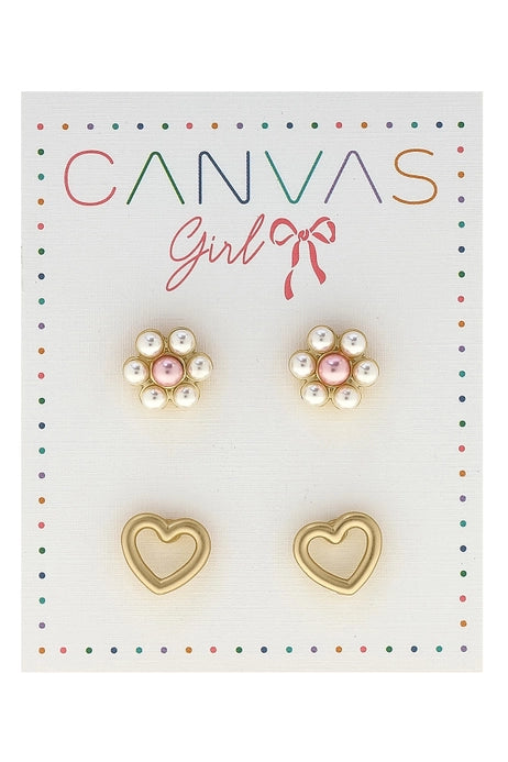 Clementine Flower & Heart Children's Stud Earrings