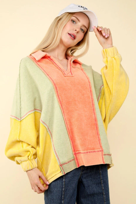 Color Block French Terry Oversized Top