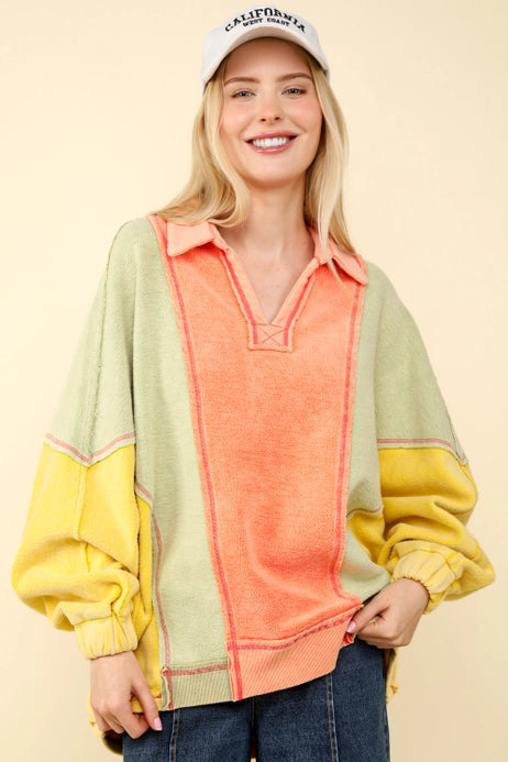 Color Block French Terry Oversized Top