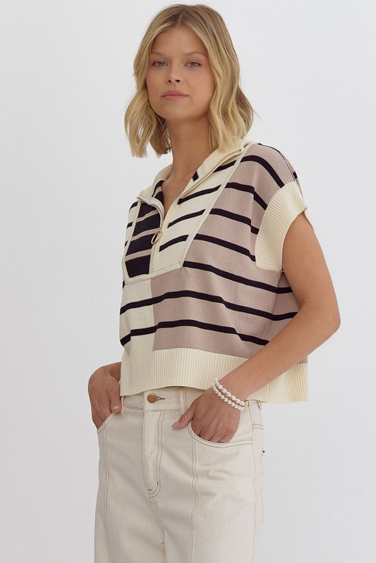 Colorblock Stripe Cropped Short Sleeve Top