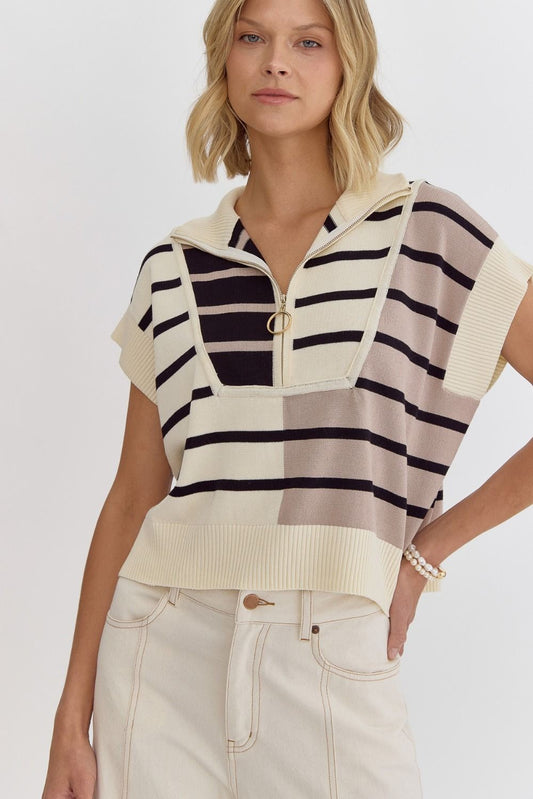 Colorblock Stripe Cropped Short Sleeve Top