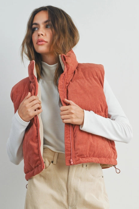 Corduroy Puffer Vest, Indian Red