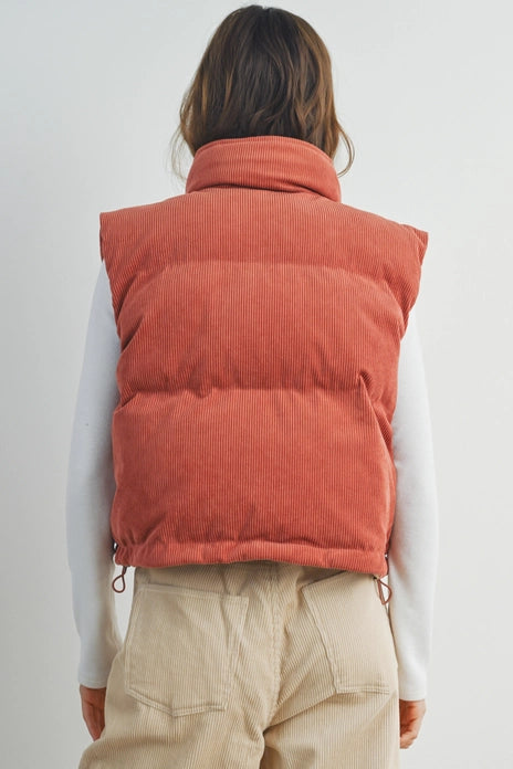 Corduroy Puffer Vest, Indian Red