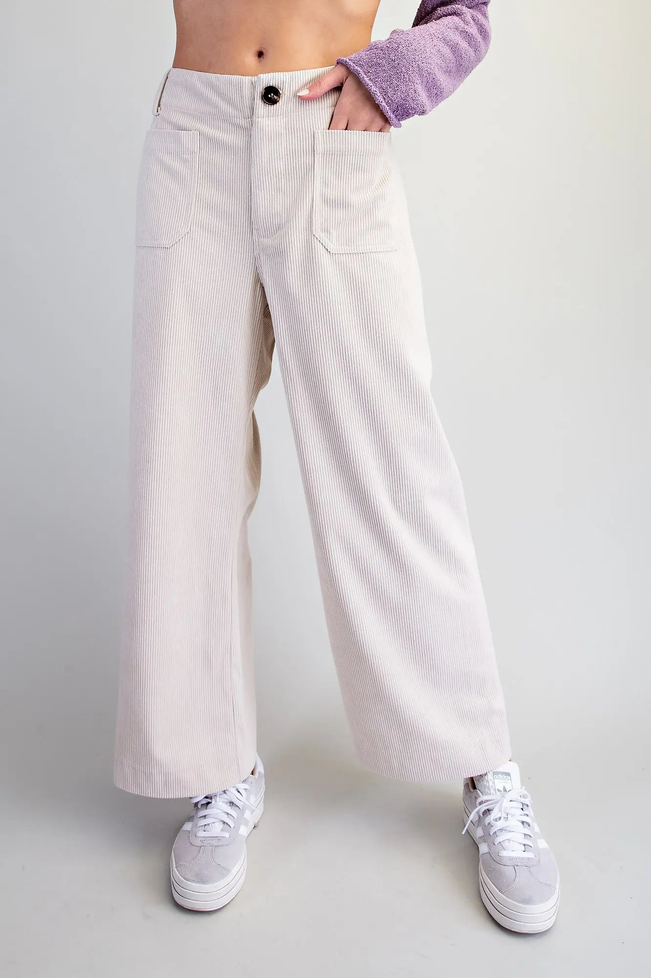 Corduroy Straight Leg Pants, Bone