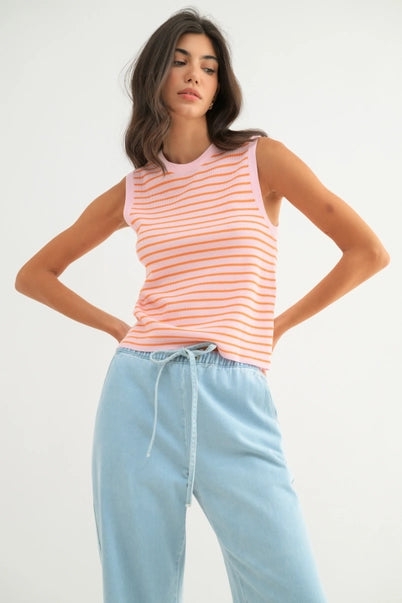 Striped Sweater Muscle Tank, Ballet/Orange