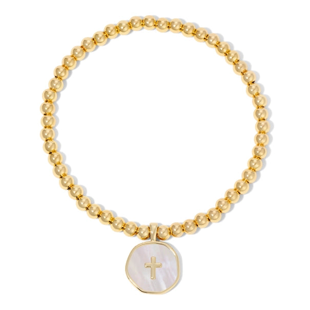 Cross Accented Shell Charm Stretch Bracelet