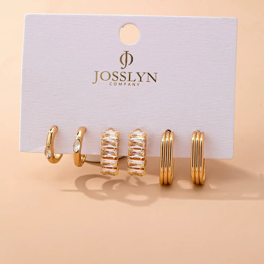 Crystal & Gold Hoop Earring Set
