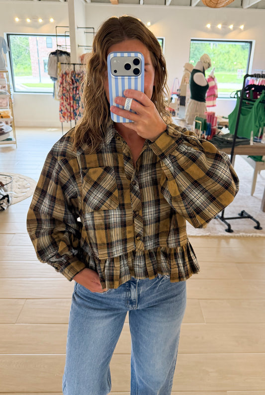 Frill Bottom Button Down Checker Shirt