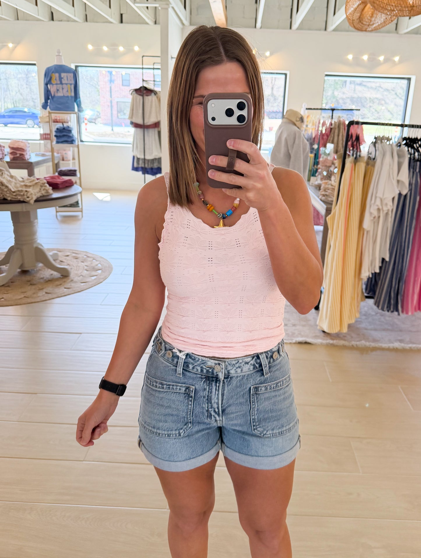 Vervet High Rise Tabbed Waistband Cuffed Denim Shorts