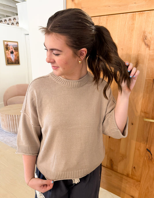 Exposed Seam Short Sleeve Sweater, Mulitple