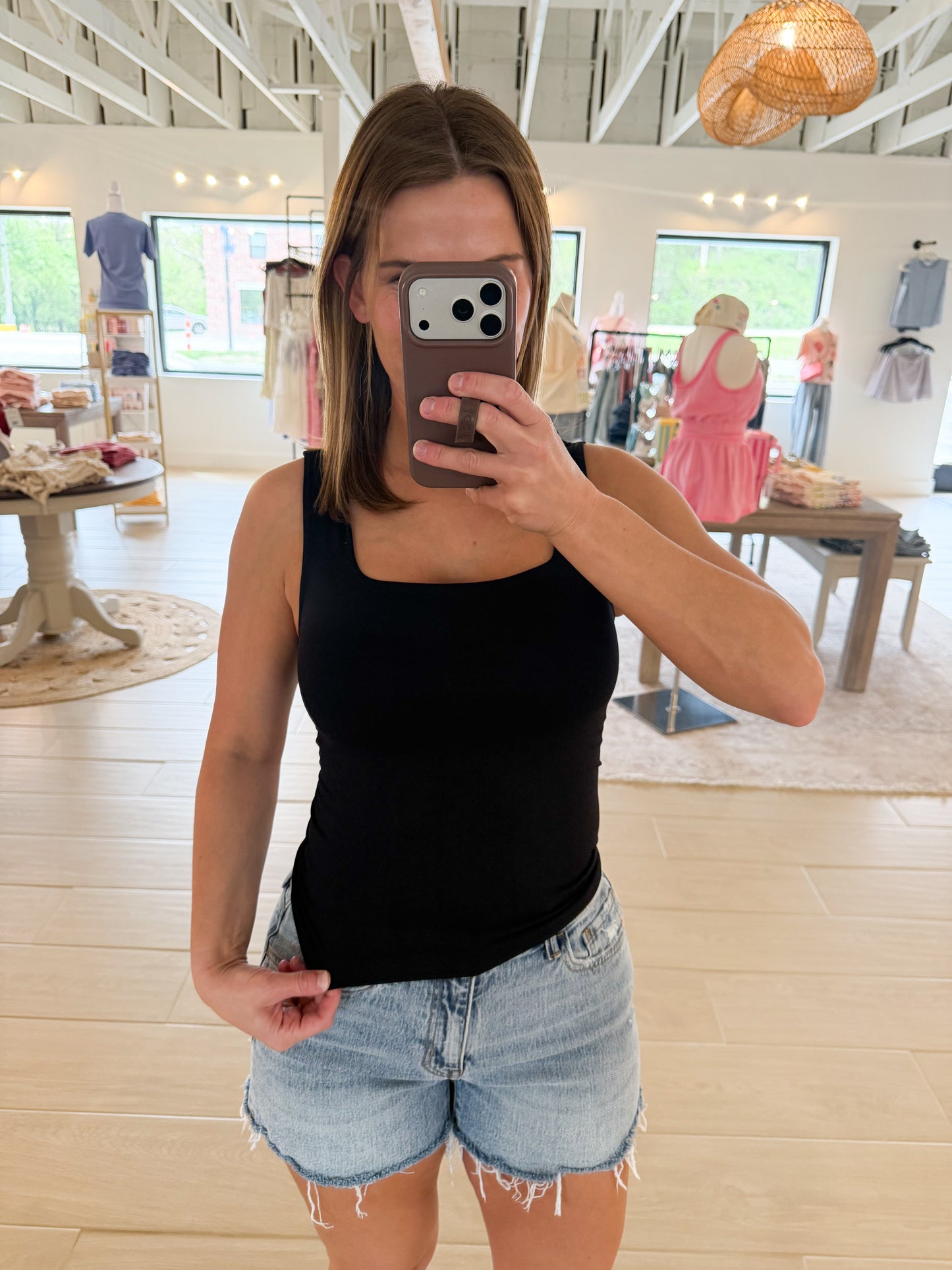 Square Top Tank, Black
