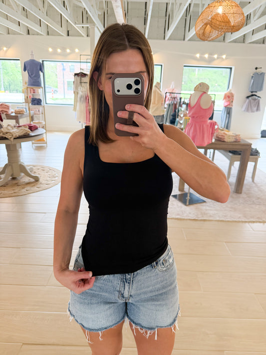 Square Top Tank, Black