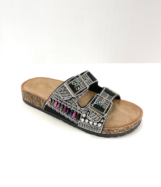 Double Buckle Beaded Sparkle Sandal