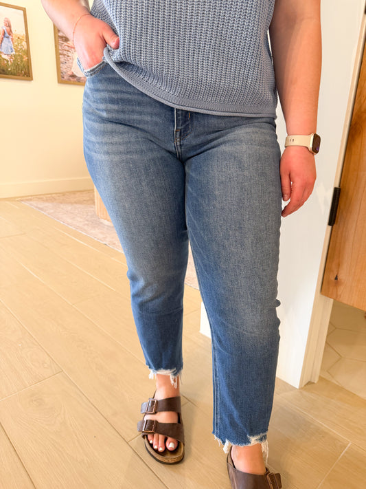 Lovervet High Rise Frayed Hem Crop Straight Jeans