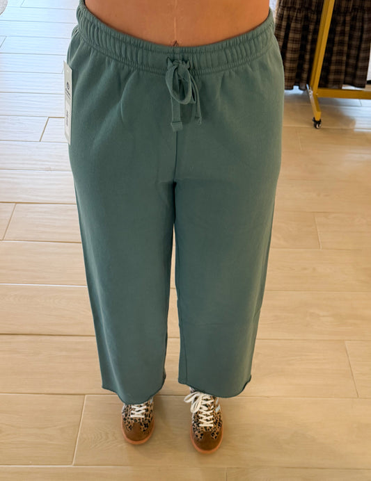 Malibu Wide-Leg Fleece Pants, Eldergreen