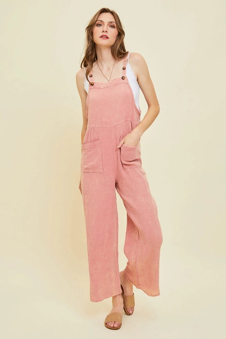 Effortless Mineral-Washed Gauze Overall, Pink