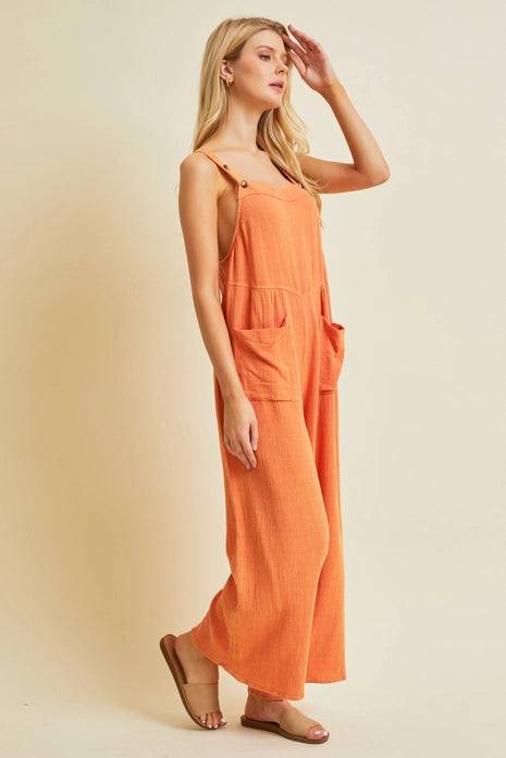 Effortless Mineral-Washed Gauze Overall, Kelly Green, Orange