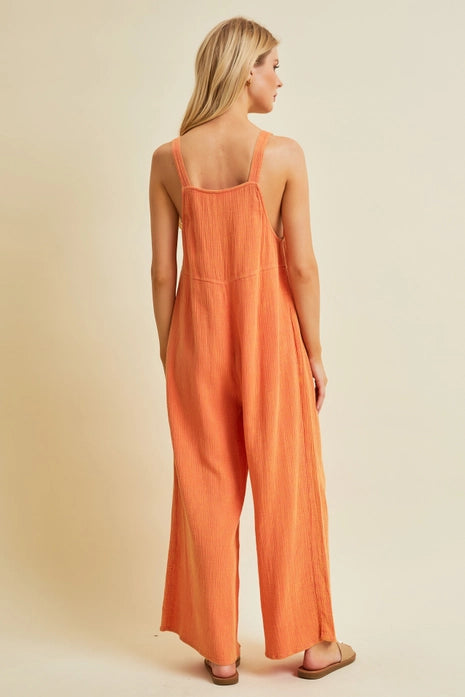 Effortless Mineral-Washed Gauze Overall, Kelly Green, Orange